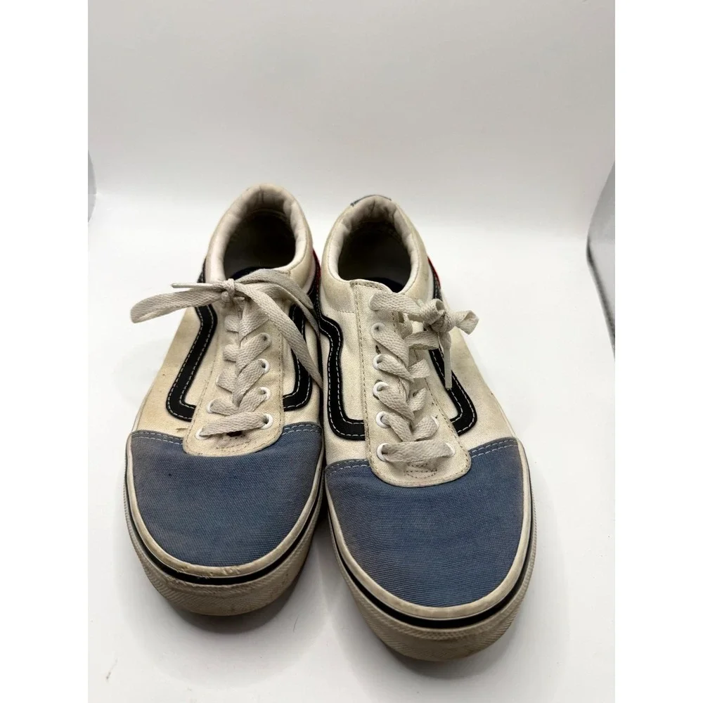 Vans Old Skool Unisex Kids 4 Sneaker Red White Blue Canvas Low Top‎ Skate Shoes